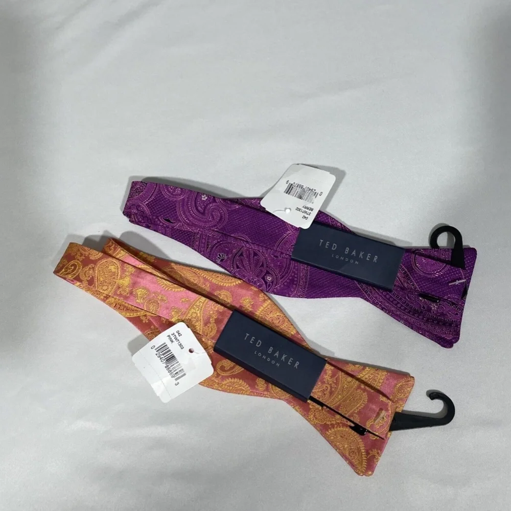 NWT $160 Ted Baker London 2pc Men Preakness Paisley Silk Bow Tie in Pink & Berry